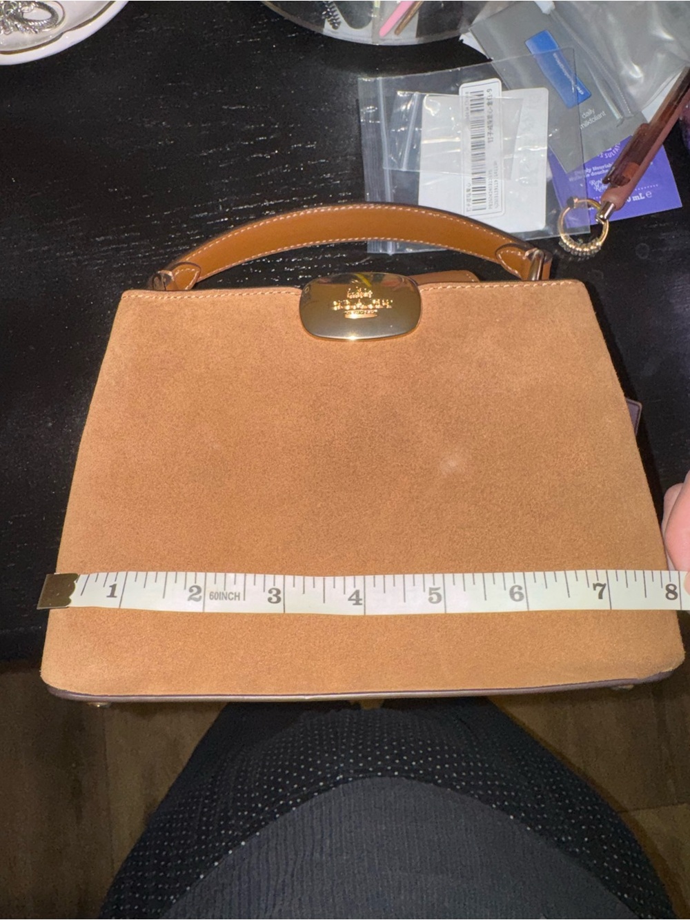 Coach Eliza Mini Carryall bag in tan suede with gold-tone hardware - Picture 3 of 7